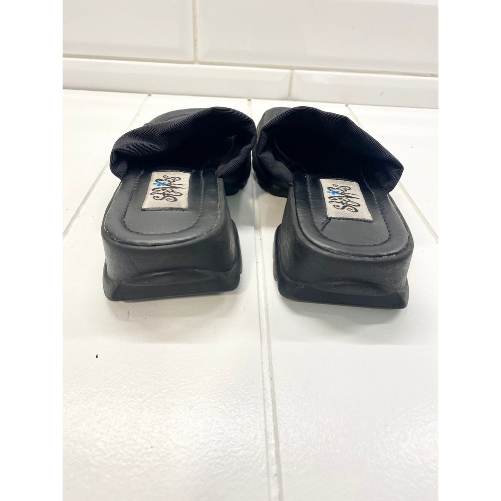 Vintage 90s Stevies Platform Sandals, Y2K Black Stretch Slides, Youth Size 1-1.5 - Picture 7 of 8